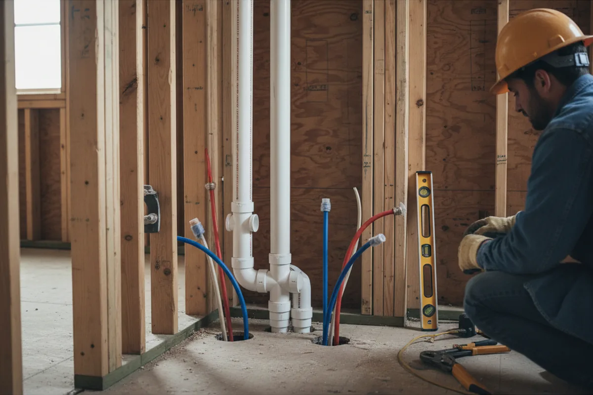 Drain and supply rough-in during Leak Detection in South Charleston